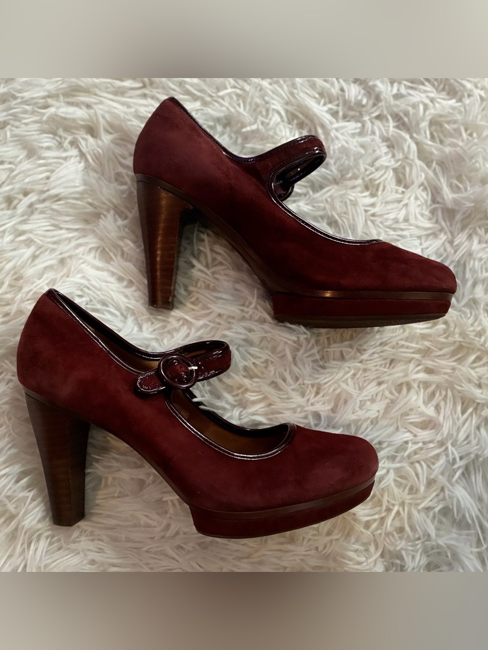 Sofft Retro 50s 60s Mod Twee Academia Suede Leather Mary Jane Heels Burgundy 8